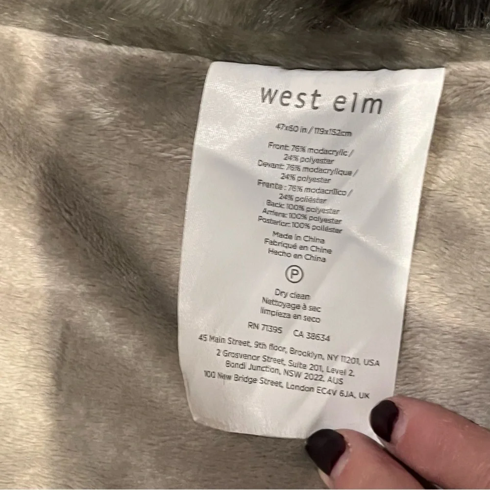 West Elm Ombre Throw Blanket Black Taupe Grey Faux Fur Chinchilla 47